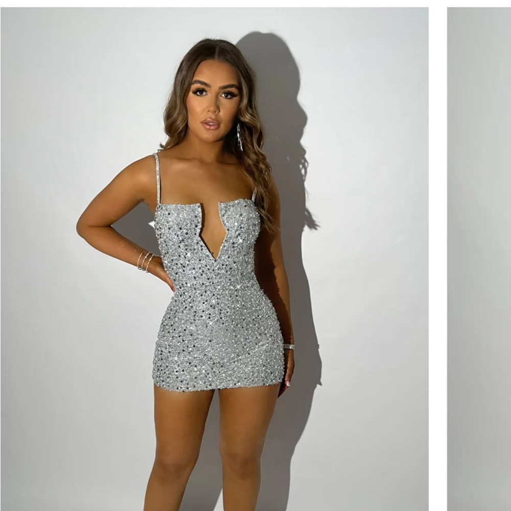 Silver Sequin Mini Dress